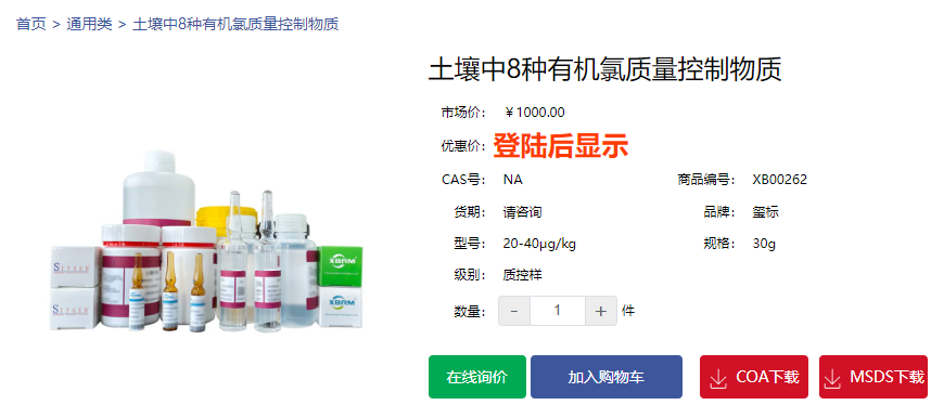土壤中8種有機氯質量控制物質